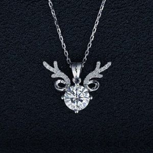 Certified 1ct. t.w. Diamond Elk Necklace 18k White Gold over Italy Silver